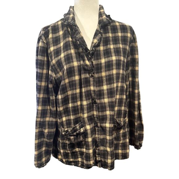 SUNDANCE Ruffle Collar Plaid Shirt Jacket Shacket - Size M - Picture 2 of 6